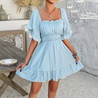 Women's A- Line Skirt Casual Elegant Streetwear Square Neck Short Sleeve Solid Color Above Knee Holiday Daily Selfie main image 4