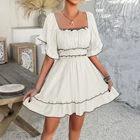 Women's A- Line Skirt Casual Elegant Streetwear Square Neck Short Sleeve Solid Color Above Knee Holiday Daily Selfie sku image 14