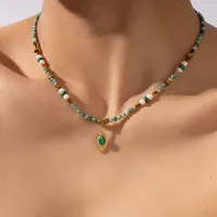 Vacation Classic Style Round Natural Stone Titanium Steel Plating Women's Necklace main image 2