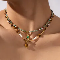 Vacation Classic Style Round Natural Stone Titanium Steel Plating Women's Necklace main image 4
