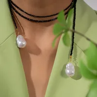 Vacation Classic Style Water Droplets Mother Pearl Shellfish Black Pointed Crystal Plating Women's Pendant Necklace main image 1