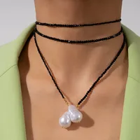 Vacation Classic Style Water Droplets Mother Pearl Shellfish Black Pointed Crystal Plating Women's Pendant Necklace main image 2