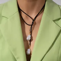 Vacation Classic Style Water Droplets Mother Pearl Shellfish Black Pointed Crystal Plating Women's Pendant Necklace main image 4