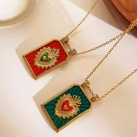 Retro Simple Style Red Heart Eye 316L Stainless Steel  Enamel 18K Gold Plated Women's Pendant Necklace main image 9