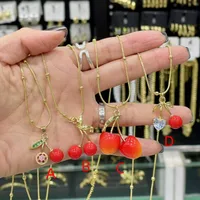 Casual Vacation Sweet Cherry Heart Shape Copper Polishing Inlay Zircon 18K Gold Plated Women's Pendant Necklace main image 2