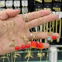 Casual Vacation Sweet Cherry Heart Shape Copper Polishing Inlay Zircon 18K Gold Plated Women's Pendant Necklace main image 1