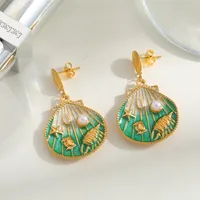Cute Marine Style Artistic Shell 304 Stainless Steel Enamel Plating Inlay Imitation Pearl 18K Gold Plated Women's Earrings Necklace main image 4