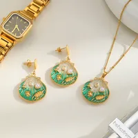 Cute Marine Style Artistic Shell 304 Stainless Steel Enamel Plating Inlay Imitation Pearl 18K Gold Plated Women's Earrings Necklace main image 2
