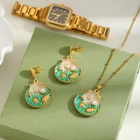 Cute Marine Style Artistic Shell 304 Stainless Steel Enamel Plating Inlay Imitation Pearl 18K Gold Plated Women's Earrings Necklace main image 1