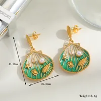 Cute Marine Style Artistic Shell 304 Stainless Steel Enamel Plating Inlay Imitation Pearl 18K Gold Plated Women's Earrings Necklace sku image 1
