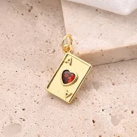 Casual Vacation Playing Cards Cherry Red Heart Copper Handmade Polishing Zircon 18K Gold Plated White Gold Plated DIY Jewelry Accessories main image 2