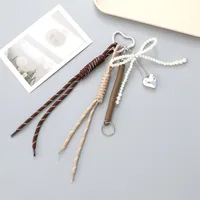 New Miu Bag Hanging Bow Love Keychain Pendant Personalized All-match Braided Rope Mobile Phone Pendant sku image 2