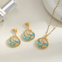 Cute Marine Style Artistic Shell 304 Stainless Steel Enamel Plating Inlay Imitation Pearl 18K Gold Plated Women's Earrings Necklace main image 1