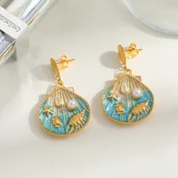 Cute Marine Style Artistic Shell 304 Stainless Steel Enamel Plating Inlay Imitation Pearl 18K Gold Plated Women's Earrings Necklace main image 4