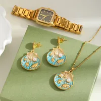 Cute Marine Style Artistic Shell 304 Stainless Steel Enamel Plating Inlay Imitation Pearl 18K Gold Plated Women's Earrings Necklace main image 2