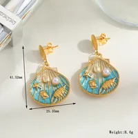 Cute Marine Style Artistic Shell 304 Stainless Steel Enamel Plating Inlay Imitation Pearl 18K Gold Plated Women's Earrings Necklace sku image 1