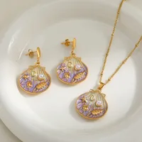 Cute Marine Style Artistic Shell 304 Stainless Steel Enamel Plating Inlay Imitation Pearl 18K Gold Plated Women's Earrings Necklace main image 2
