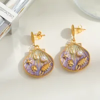 Cute Marine Style Artistic Shell 304 Stainless Steel Enamel Plating Inlay Imitation Pearl 18K Gold Plated Women's Earrings Necklace main image 4