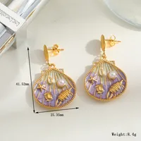 Cute Marine Style Artistic Shell 304 Stainless Steel Enamel Plating Inlay Imitation Pearl 18K Gold Plated Women's Earrings Necklace sku image 1