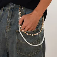 1 Piece Retro Punk Streetwear Round Imitation Pearl Alloy Inlay Rhinestones Unisex Phants Zipper main image 5