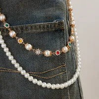 1 Piece Retro Punk Streetwear Round Imitation Pearl Alloy Inlay Rhinestones Unisex Phants Zipper main image 1