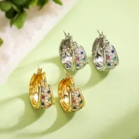 1 Pair Luxurious Simple Style Shiny U Shape Oval Plating Inlay Copper Zircon 18K Gold Plated Earrings main image 1