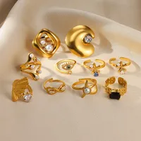 Vacation Classic Style Solid Color 304 Stainless Steel Inlay Zircon Women's Open Rings main image 4