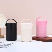 304 Stainless Steel Double Vacuum Mug Solid Color Stewing Pot Portable Large Capacity Handle Cup With Spoon main image 1