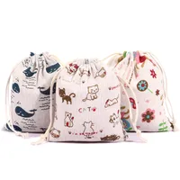 Cotton Print Drawstring Bag Drawstring Travel Underwear Children Toy Storage Bag Cute Cartoon Cotton Bag Wholesale main image 1