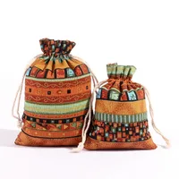 Cotton Drawstring Drawstring Bag Bronzing Cotton Four-Color Ethnic Style Drawstring Bag Ethnic Drawstring Gift Packaging Bag sku image 2