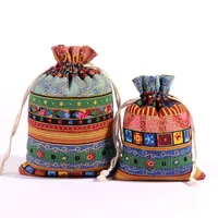 Cotton Drawstring Drawstring Bag Bronzing Cotton Four-Color Ethnic Style Drawstring Bag Ethnic Drawstring Gift Packaging Bag sku image 8