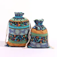 Cotton Drawstring Drawstring Bag Bronzing Cotton Four-Color Ethnic Style Drawstring Bag Ethnic Drawstring Gift Packaging Bag sku image 3