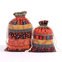 Cotton Drawstring Drawstring Bag Bronzing Cotton Four-Color Ethnic Style Drawstring Bag Ethnic Drawstring Gift Packaging Bag sku image 5