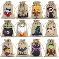 New Halloween Linen Drawstring Bag Candy Cookies Buggy Bag Halloween Gift Decoration Drawstring Drawstring Pocket main image 1