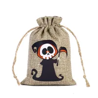 New Halloween Linen Drawstring Bag Candy Cookies Buggy Bag Halloween Gift Decoration Drawstring Drawstring Pocket sku image 2