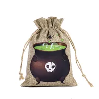 New Halloween Linen Drawstring Bag Candy Cookies Buggy Bag Halloween Gift Decoration Drawstring Drawstring Pocket sku image 3