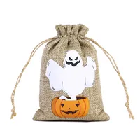 New Halloween Linen Drawstring Bag Candy Cookies Buggy Bag Halloween Gift Decoration Drawstring Drawstring Pocket sku image 4