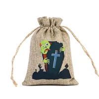 New Halloween Linen Drawstring Bag Candy Cookies Buggy Bag Halloween Gift Decoration Drawstring Drawstring Pocket sku image 5