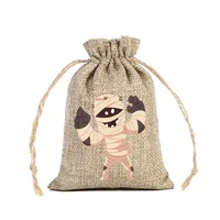 New Halloween Linen Drawstring Bag Candy Cookies Buggy Bag Halloween Gift Decoration Drawstring Drawstring Pocket sku image 6