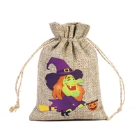 New Halloween Linen Drawstring Bag Candy Cookies Buggy Bag Halloween Gift Decoration Drawstring Drawstring Pocket sku image 7