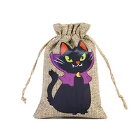 New Halloween Linen Drawstring Bag Candy Cookies Buggy Bag Halloween Gift Decoration Drawstring Drawstring Pocket sku image 9