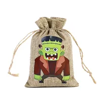 New Halloween Linen Drawstring Bag Candy Cookies Buggy Bag Halloween Gift Decoration Drawstring Drawstring Pocket sku image 10