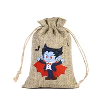 New Halloween Linen Drawstring Bag Candy Cookies Buggy Bag Halloween Gift Decoration Drawstring Drawstring Pocket sku image 11