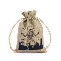 New Halloween Linen Drawstring Bag Candy Cookies Buggy Bag Halloween Gift Decoration Drawstring Drawstring Pocket sku image 12