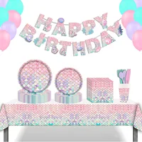 New Cartoon Mermaid Children's Birthday Disposable Cutlery Set Includes Knife Fork Spoon Paper Cup Napkin Paper Plate main image 1