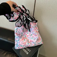 Women's Nylon Polka Dots Bow Knot Cute Square Open Tote Bag sku image 4