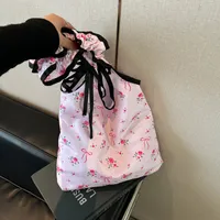 Women's Nylon Polka Dots Bow Knot Cute Square Open Tote Bag sku image 2