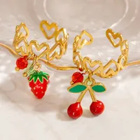 Modern Style Sweet Cherry Strawberry Titanium Steel Plating Women's Charm Rings Open Rings main image 5