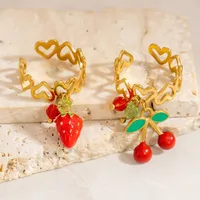 Modern Style Sweet Cherry Strawberry Titanium Steel Plating Women's Charm Rings Open Rings main image 4