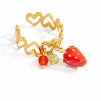 Modern Style Sweet Cherry Strawberry Titanium Steel Plating Women's Charm Rings Open Rings main image 6